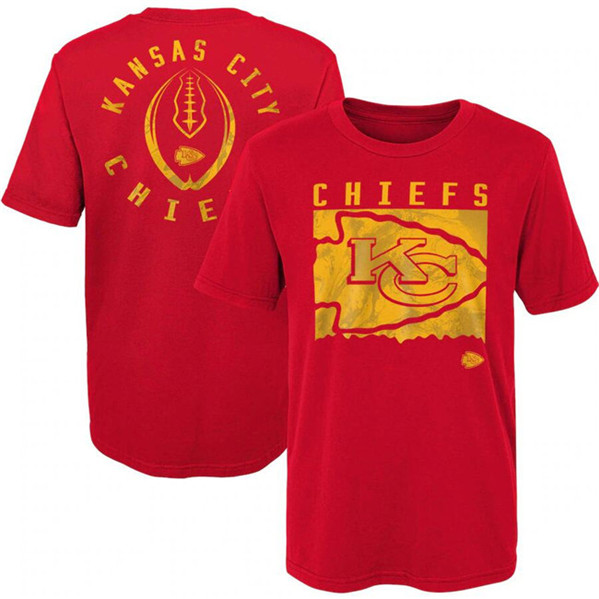 Men's Kansas City Chiefs Red Preschool Liquid Camo Logo T-Shirt - Click Image to Close